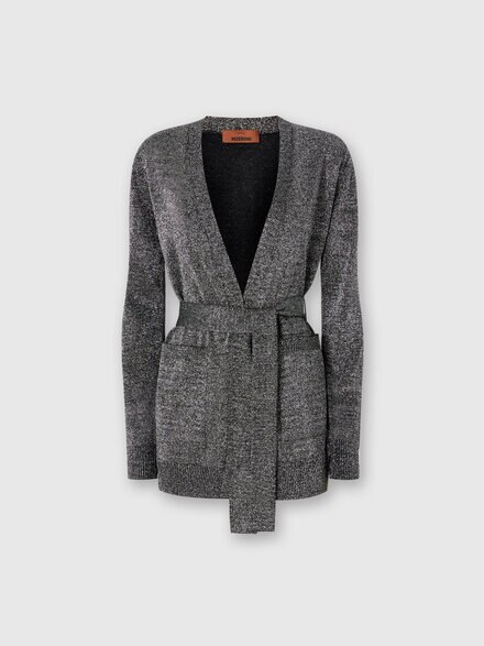 Glitter-effect viscose cardigan with belt, Black & Silver - DS24WM1GBK042TS91LV