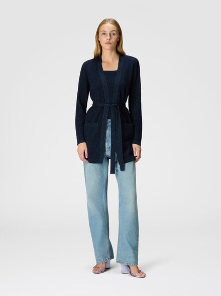 Jacquard chevron belted cardigan, Blue - DS24WM1OBK01B7L7059