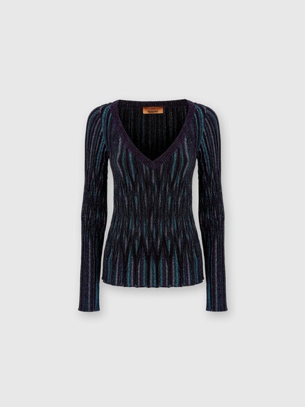 Pull col V à motif lamé losange, Multicolore  - DS24WN04BK037BSM9FS