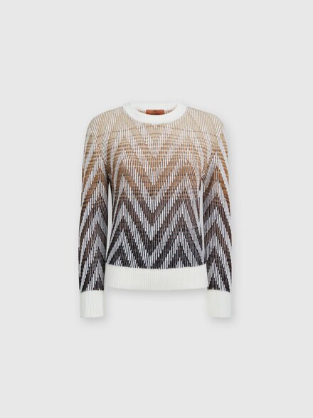 Chevron ribbed wool and cotton pullover, Beige & Multicoloured  - DS24WN08BK038GSM9EX