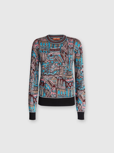 Crewneck pullover in wool and viscose with Venezia motif, Multicoloured  - DS24WN0CBK040RS415O