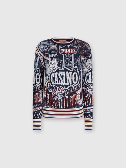 Crewneck pullover in wool blend with jacquard lettering, Multicoloured  - DS24WN0GBK038OSM9F2