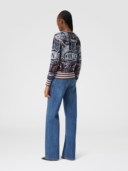 Crewneck pullover in wool blend with jacquard lettering, Multicoloured  - DS24WN0GBK038OSM9F2