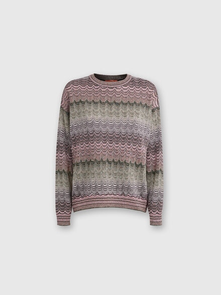 Crewneck pullover with lamé zigzag Greek motif, Multicoloured  - DS24WN0PBK039ISM9G5