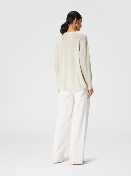 Pull ras du cou en viscose effet pailleté, Blanc & Or - DS24WN0QBK039JS01CU