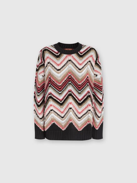 Crewneck pullover in zigzag wool blend, Multicoloured  - DS24WN0SBK039MSM9GC