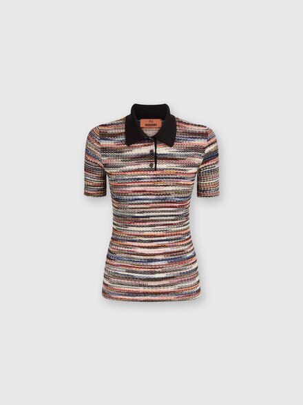 Short-sleeved polo shirt in wool and viscose knit, Multicoloured  - DS24WN0WBK040BSM9FD