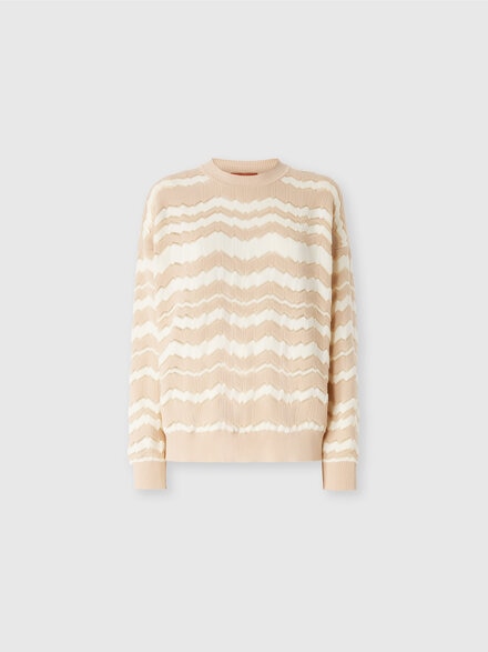 Crewneck pullover with tone-on-tone zigzag, Beige - DS24WN0YBK040ES01CP