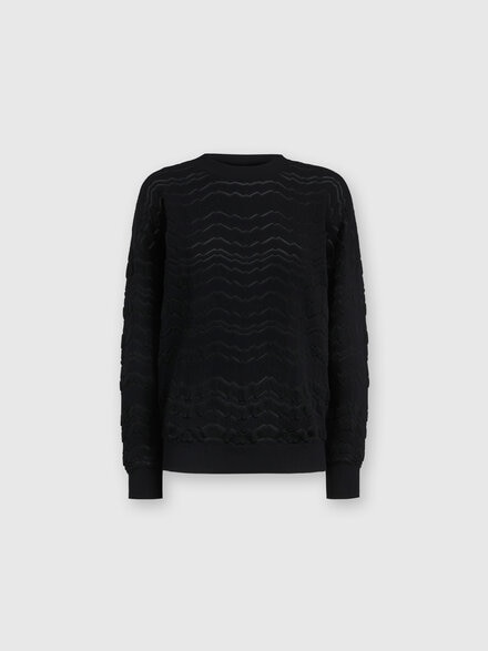 Crewneck pullover with tone-on-tone zigzag, Black    - DS24WN0YBK040ES91K5