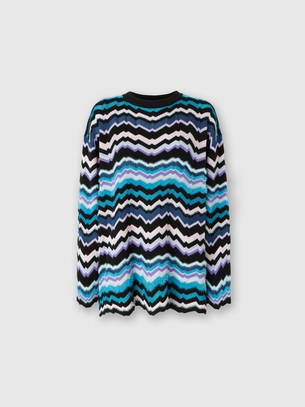 Crewneck pullover with Greek zigzag motif, Multicoloured  - DS24WN10BK036WSM9FO