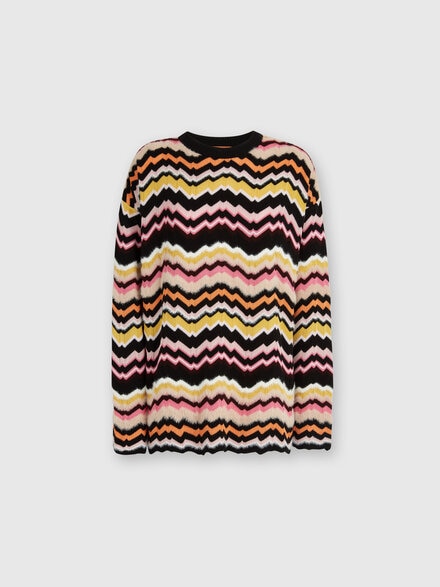 Crewneck pullover with Greek zigzag motif, Multicoloured  - DS24WN10BK036WSM9FP