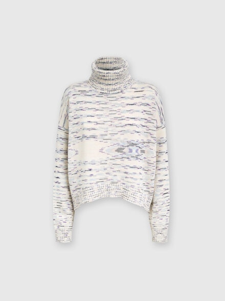 Heathered cashmere turtleneck pullover, White & Multicoloured   - DS24WN12BK040JSM9FX