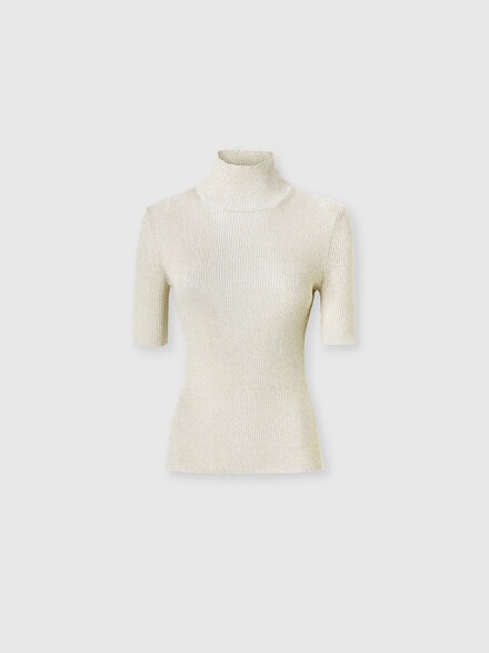 Short-sleeved turtleneck in glitter-effect viscose, White & Gold - DS24WN16BK039JS01CU