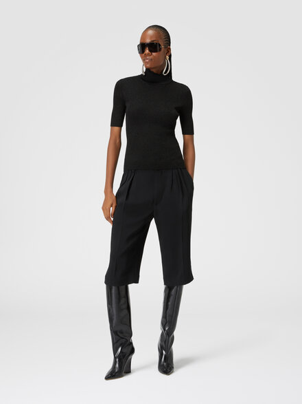Short-sleeved turtleneck in glitter-effect viscose, Black    - DS24WN16BK039JS91KC