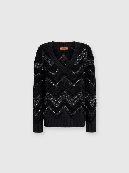 Oversized pullover with zig zag pattern and sequins, Black    - DS24WN18BK039WSM9GF