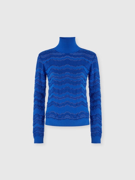 Rollkragenpullover aus Viskose und Wolle mit Ton-in-Ton-Zickzack, Blau - DS24WN19BK040ES72GH