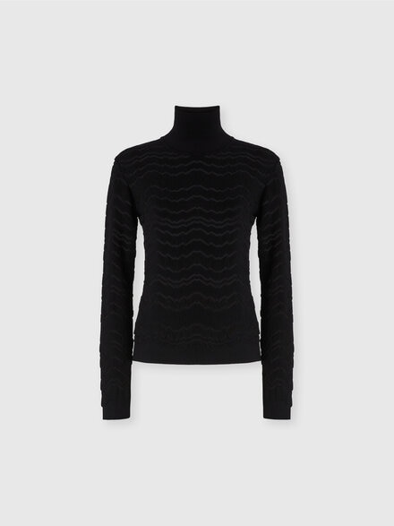 Viscose and wool turtleneck with tone-on-tone zigzag, Black    - DS24WN19BK040ES91K5