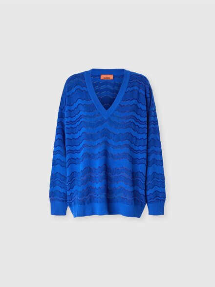 Jersey con escote en pico y zigzag tono sobre tono, Azul Oscuro - DS24WN1ABK040ES72GH