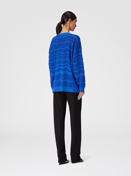 Pullover with V-neckline and tone-on-tone zigzag, Blue - DS24WN1ABK040ES72GH