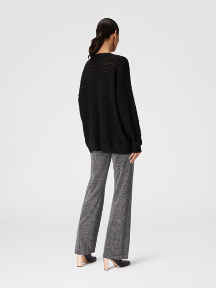 Pullover with V-neckline and tone-on-tone zigzag, Black    - DS24WN1ABK040ES91K5