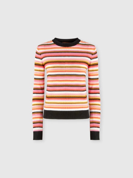 Striped wool and viscose crewneck pullover, Multicoloured  - DS24WN1EBK039XSM9GI