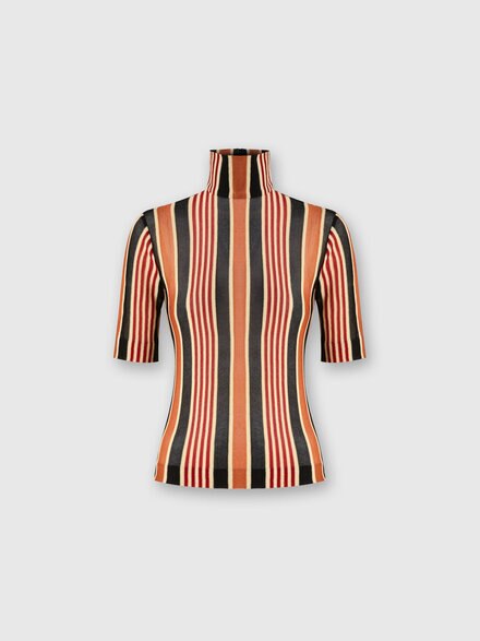 Short-sleeved turtleneck in striped cotton and viscose, Multicoloured  - DS24WN1LBR00Z6SM9IZ