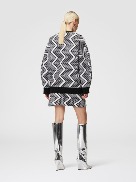 Pull oversize col V en laine zigzag, Noir & Blanc - DS24WN1QBK041LS91LR