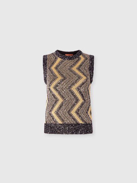Vest with macro zig zag and sequins, Black & Gold - DS24WN1RBK042IS10B3