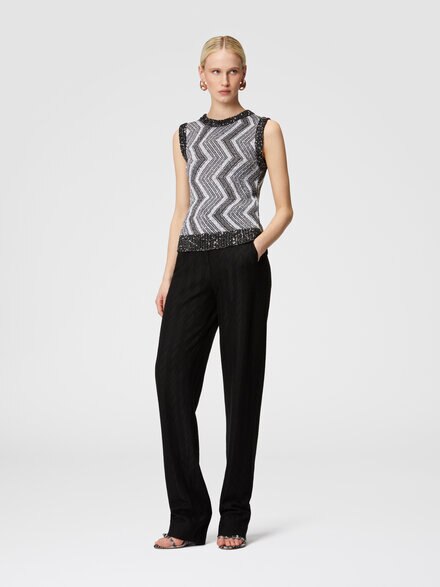 Vest with macro zig zag and sequins, Black & Grey - DS24WN1RBK042IS91LN
