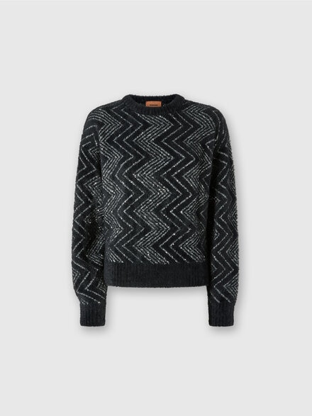Zigzag crewneck pullover with sequins, Black & Silver - DS24WN1XBK041MS91LU
