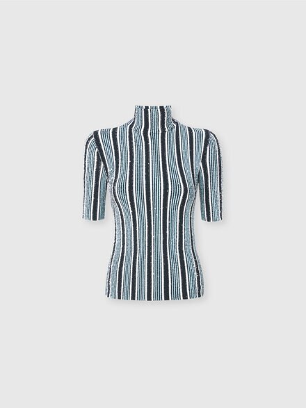 Lupetto a maniche corte rigato con paillettes, Nero &  Azzurro - DS24WN1YBK042LS72I4