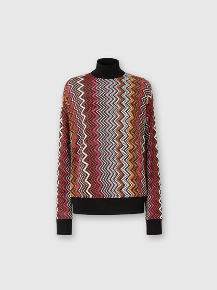 High-neck pullover in viscose and zigzag wool, Multicoloured  - DS24WN20BR010DSM9IY