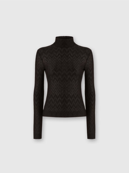 Wool and viscose turtleneck with tone-on-tone chevrn, Black - DS24WN26BR00ZT93911