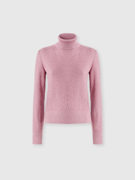 Long-sleeved turtleneck sweater with chevron pattern, Pink   - DS24WN2EBK01B7L3047