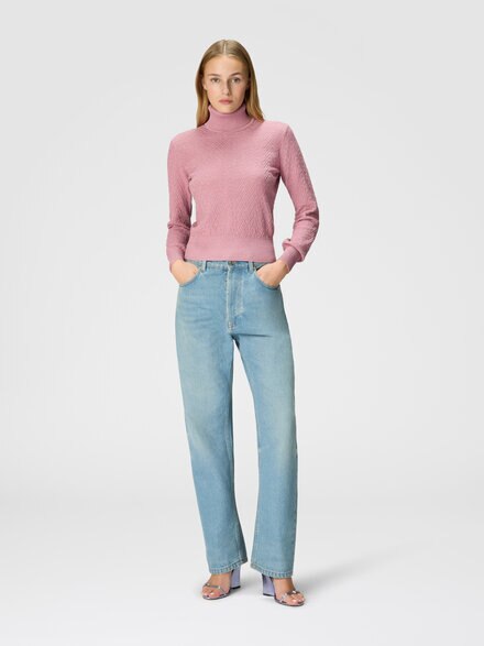 Langarm-Rollkragenpullover mit Chevron-Muster, Rosa   - DS24WN2EBK01B7L3047