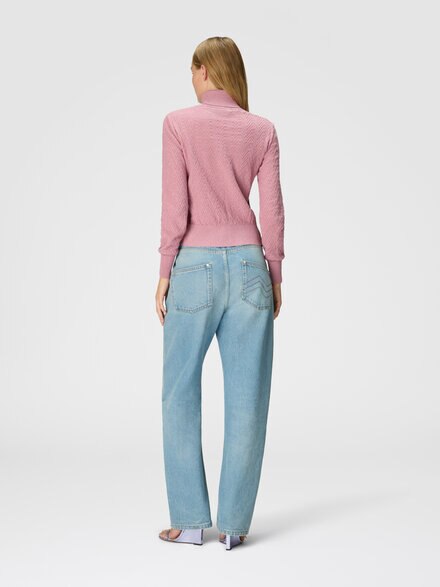 Langarm-Rollkragenpullover mit Chevron-Muster, Rosa   - DS24WN2EBK01B7L3047