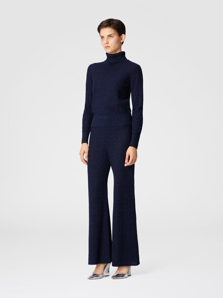 Langarm-Rollkragenpullover mit Chevron-Muster, Blau - DS24WN2EBK01B7L7059