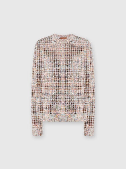 Bouclé checkered crewneck sweatshirt with sequins, Multicoloured  - DS24WW08BC004RSM9IB