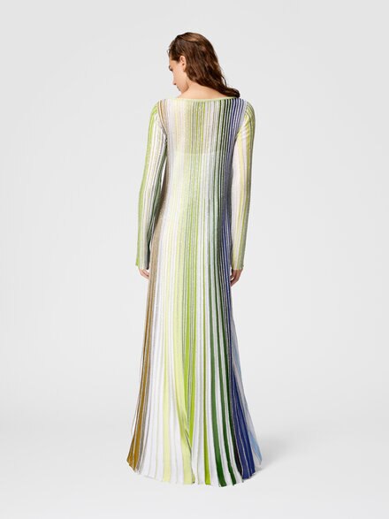 Vestido largo parcial de rayas con lentejuelas y manga larga, Multicolor  - DS25SG06BK042DSM9N9