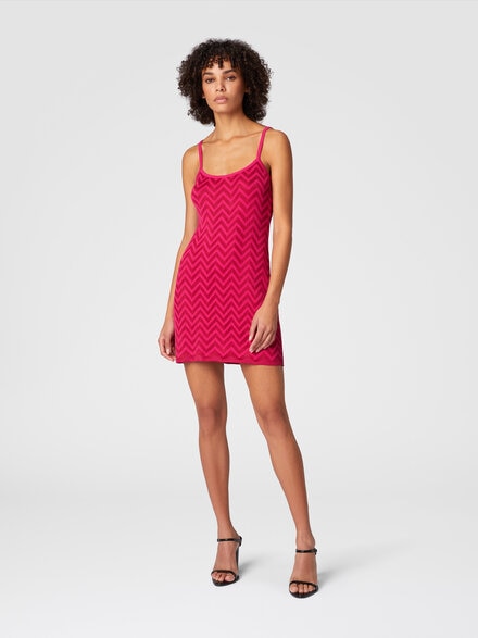 Tonal chevron sleeveless mini-dress, Magenta Red - DS25SG0RBK044U72036