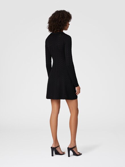 Tone-on-tone chevron long-sleeved mini-dress, Black - DS25SG0SBK044U93911