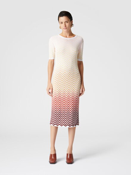 D&eacute;grad&eacute; chevron motif midi dress, Multicoloured  - DS25SG0TBK044VSM9M9