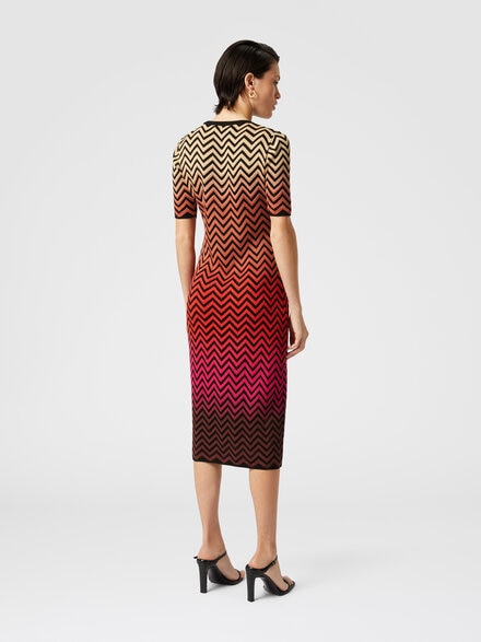 Dégradé chevron motif midi dress, Multicoloured  - DS25SG0TBK044VSM9MA