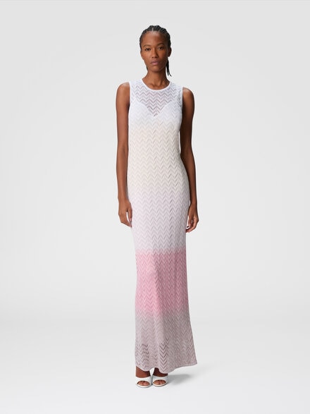 Sleeveless dress in shaded chevron viscose, Multicoloured  - DS25SG0UBK044XSM9MF