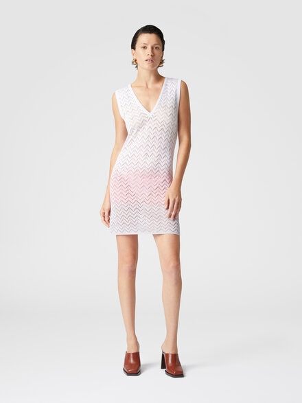 Gradient chevron viscose V-neck mini-dress, Multicoloured  - DS25SG0VBK044XSM9MF