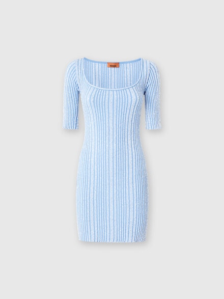 Minivestido de canalé con lentejuelas y manga corta, Azul Claro - DS25SG10BK042FS72K0