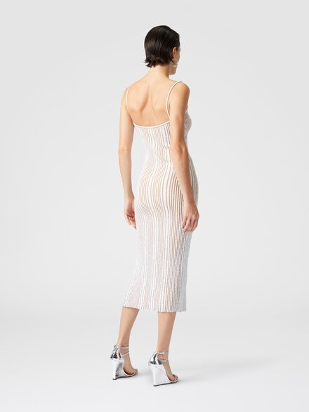 Sleeveless ribbed midi dress with sequins and slit, White & Beige - DS25SG11BK042FS01GN