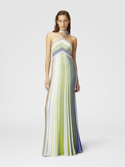 Vestido largo de rayas con lentejuelas y cierre en el cuello, Multicolor  - DS25SG13BK042DSM9N9