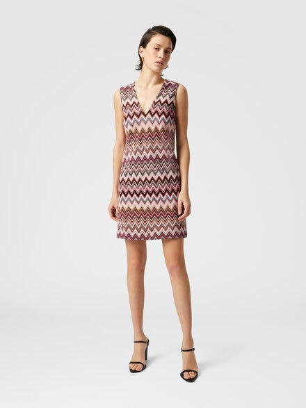 Sleeveless V-neck cotton and viscose zigzag mini-dress, Multicoloured  - DS25SG1ABR00ZUS91N6