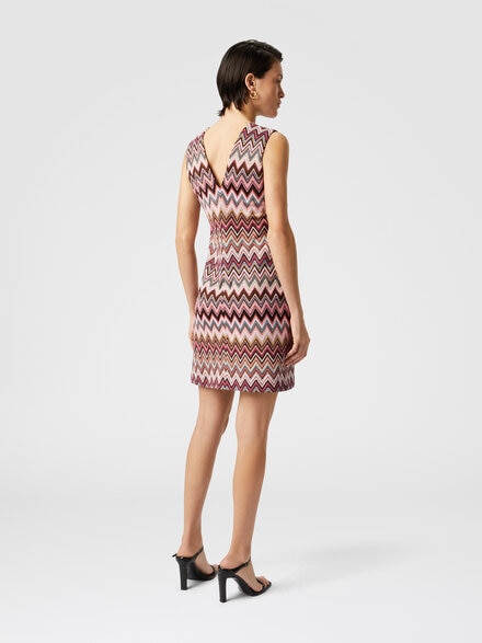 Sleeveless V-neck cotton and viscose zigzag mini-dress, Multicoloured  - DS25SG1ABR00ZUS91N6